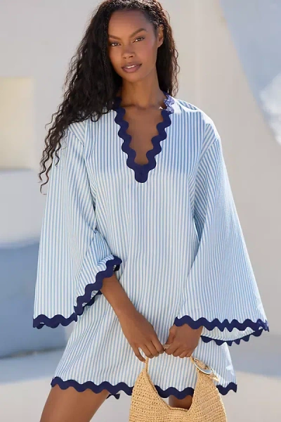 Flat White Striped Ric Rac Tunic In Blue