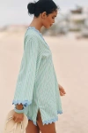 Flat White Striped Ric Rac Tunic In Green