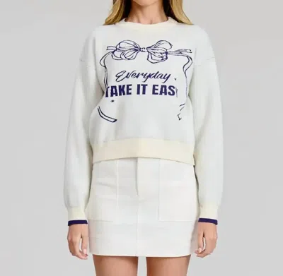 Flat White Take It Easy Graphic Sweater In White