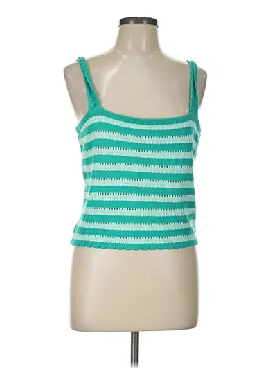 Pre-owned Flat White Tank Top Teal Strapless Neckline Tops