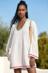 Flat White Terry Crochet Fringe Hooded Kaftan