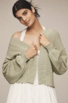 Flat White The Livvy Waffle Knit Cardigan Sweater By  In Green