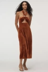 Flat White Velvet Halter Dress In Brown