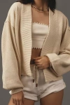 Flat White Waffle Knit Cardigan Sweater In White