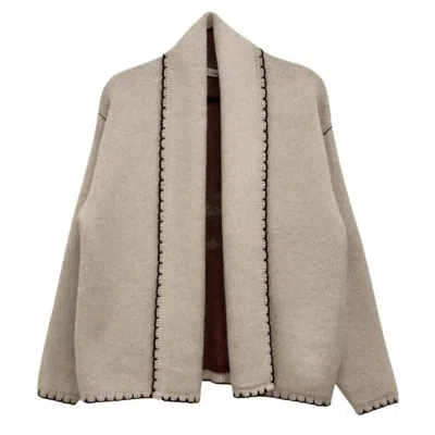 Flat White Women's Flat Dachshund Cardigan In Oat In Brown