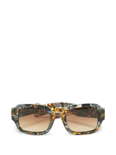 Pre-owned Flatlist Tishkoff Safari Square-frame Sunglasses In Brown