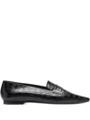 Flattered Crocodile-embossed Pointed Loafers In Black