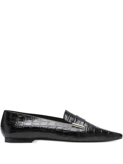 Flattered Crocodile-embossed Pointed Loafers In Black