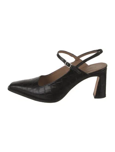Pre-owned Flattered Leather Animal Print Slingback Pumps In Black