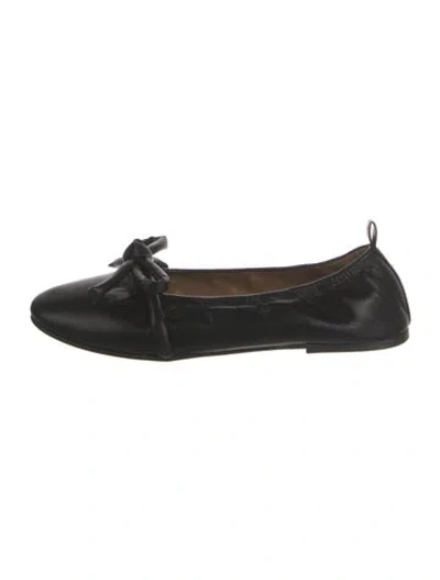 Pre-owned Flattered Leather Bow Accents Ballet Flats In Black