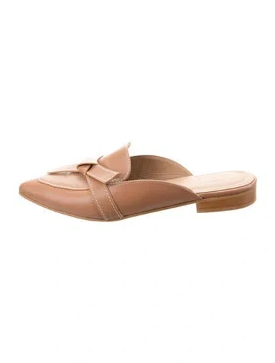 Pre-owned Flattered Leather Bow Accents Mules In Brown