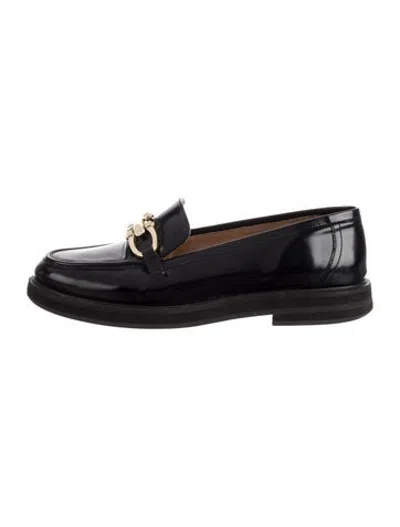 Pre-owned Flattered Leather Chain-link Accents Loafers In Black
