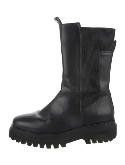 Pre-owned Flattered Leather Combat Boots In Black