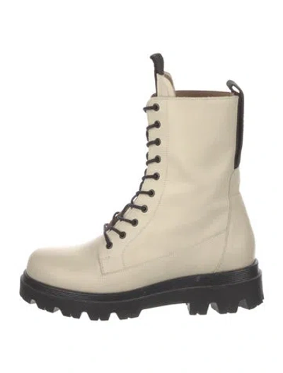 Pre-owned Flattered Leather Combat Boots In Neutral