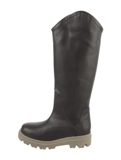 Pre-owned Flattered Leather Rain Boots In Black