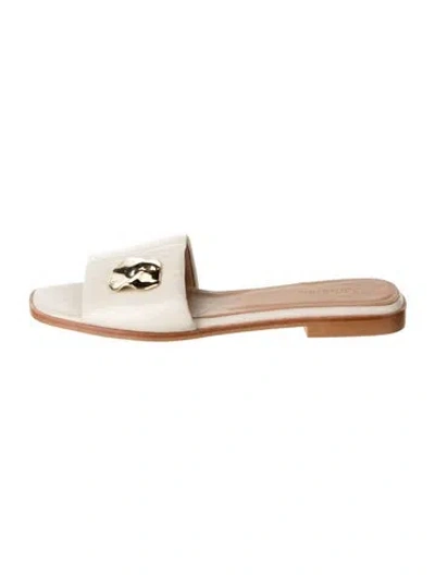 Pre-owned Flattered Leather Slides In Neutrals