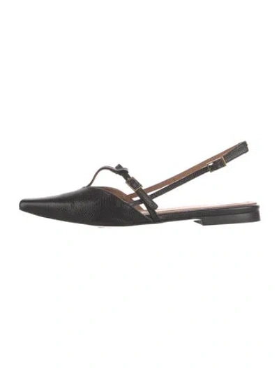 Pre-owned Flattered Leather Slingback Flats In Black
