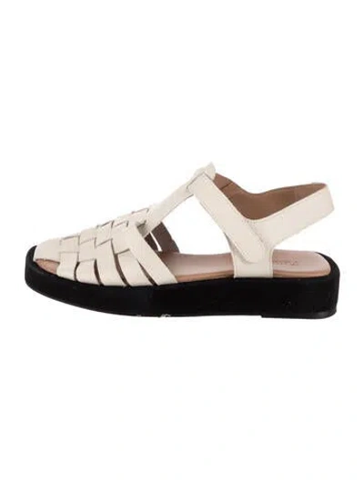 Pre-owned Flattered Leather Slingback Flats In White
