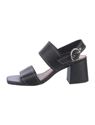 Pre-owned Flattered Leather Slingback Sandals In Black
