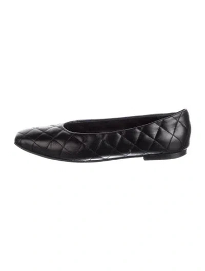Pre-owned Flattered Leather Tweed Pattern Ballet Flats In Black