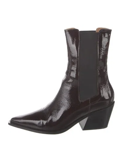 Pre-owned Flattered Patent Leather Chelsea Boots In Brown