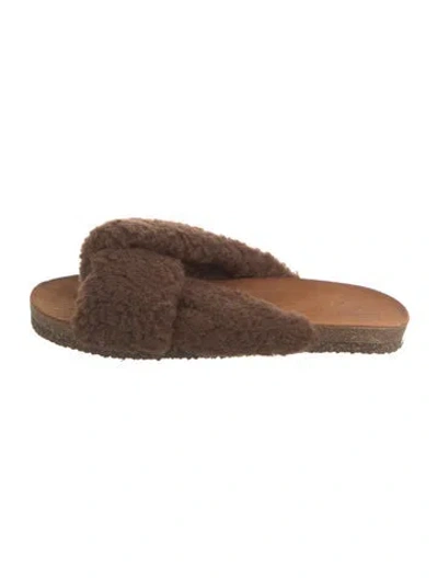 Pre-owned Flattered Shearling Slides In Brown