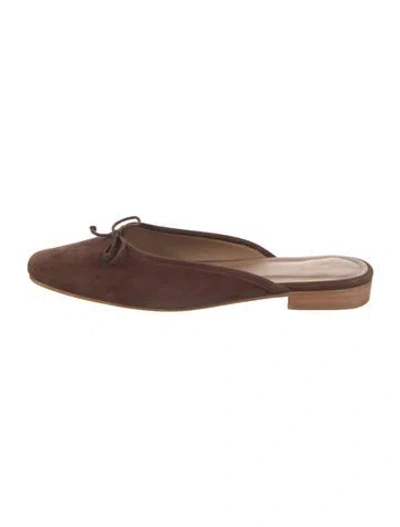 Pre-owned Flattered Suede Bow Accents Mules In Brown