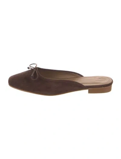 Pre-owned Flattered Suede Bow Accents Mules In Brown