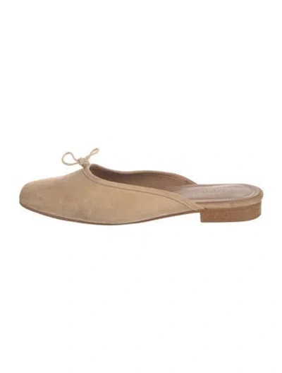 Pre-owned Flattered Suede Bow Accents Mules In Neutral