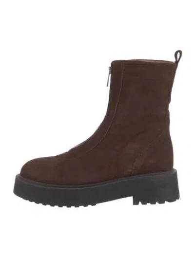 Pre-owned Flattered Suede Combat Boots In Brown
