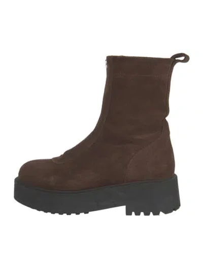 Pre-owned Flattered Suede Combat Boots In Brown