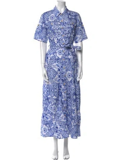 Pre-owned Flavio Castellani Floral Print Long Dress In Blue