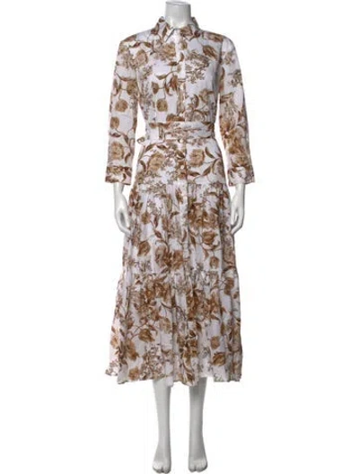 Pre-owned Flavio Castellani Floral Print Long Dress In White