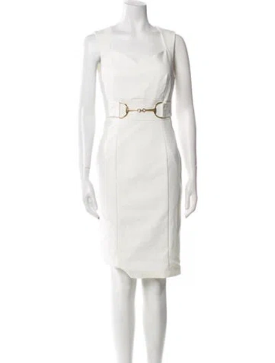 Pre-owned Flavio Castellani Square Neckline Knee-length Dress In White