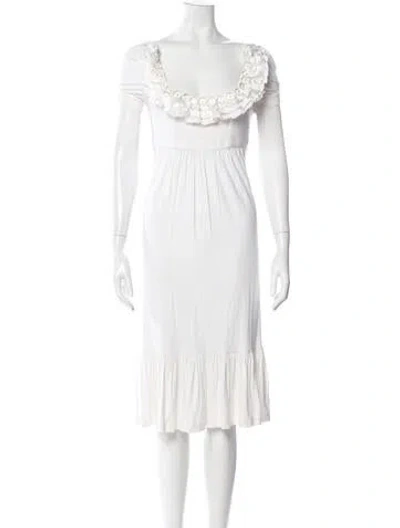 Pre-owned Flavio Castellani Square Neckline Midi Length Dress In White