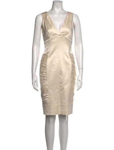 Pre-owned Flavio Castellani V-neck Knee-length Dress In Neutrals