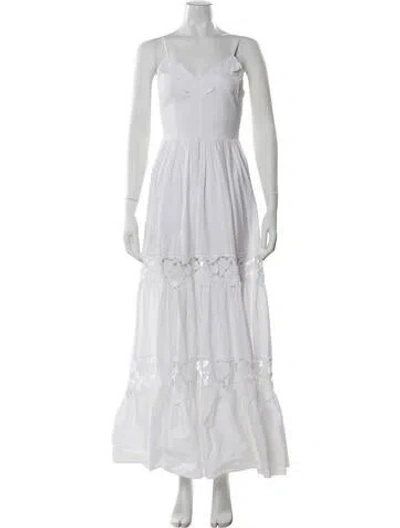 Pre-owned Flavio Castellani V-neck Long Dress In White