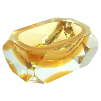Pre-owned Flavio Poli Murano Amber Yellow Sommerso Faceted Art Glass Bowl, Italy 1950s