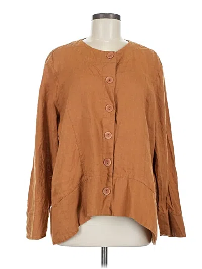 Pre-owned Flax 3/4 Sleeve Blouse In Brown