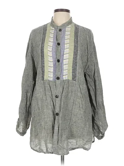 Pre-owned Flax 3/4 Sleeve Blouse In Gray