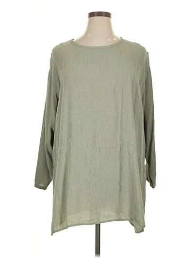 Pre-owned Flax 3/4 Sleeve Blouse In Green