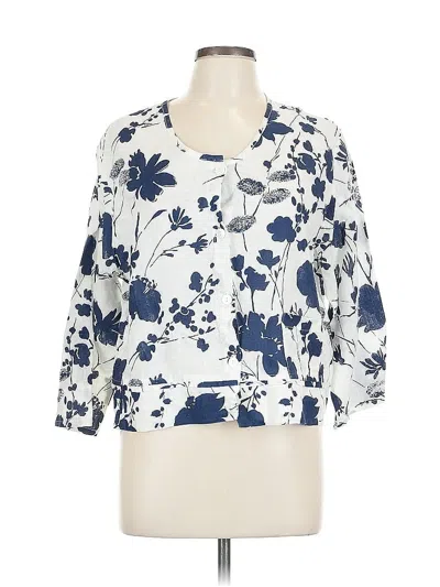 Pre-owned Flax 3/4 Sleeve Blouse In White