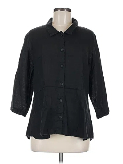 Pre-owned Flax 3/4 Sleeve Button Down Shirt In Black