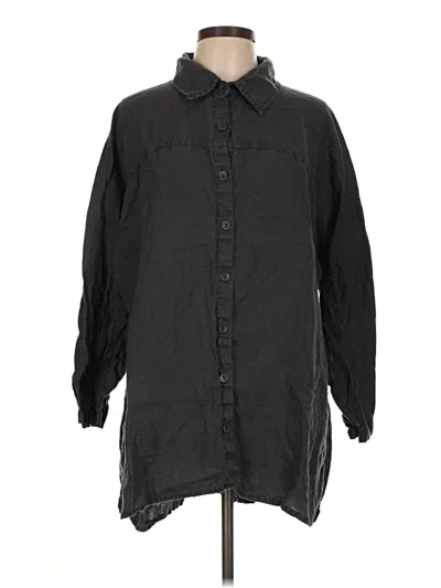 Pre-owned Flax 3/4 Sleeve Button Down Shirt In Black