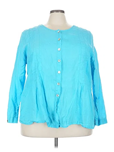 Pre-owned Flax 3/4 Sleeve Button Down Shirt In Blue