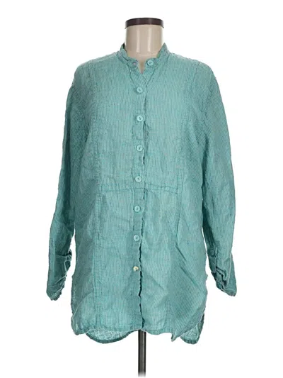 Pre-owned Flax 3/4 Sleeve Button Down Shirt In Blue