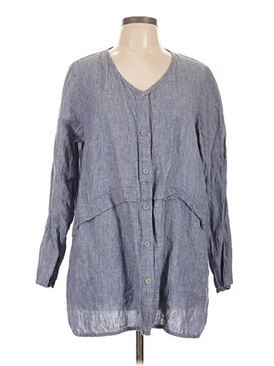 Pre-owned Flax 3/4 Sleeve Button Down Shirt In Blue