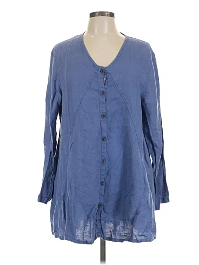 Pre-owned Flax 3/4 Sleeve Button Down Shirt In Blue