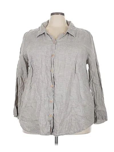 Pre-owned Flax 3/4 Sleeve Button Down Shirt In Gray