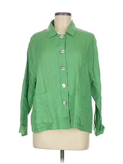 Pre-owned Flax 3/4 Sleeve Button Down Shirt In Green